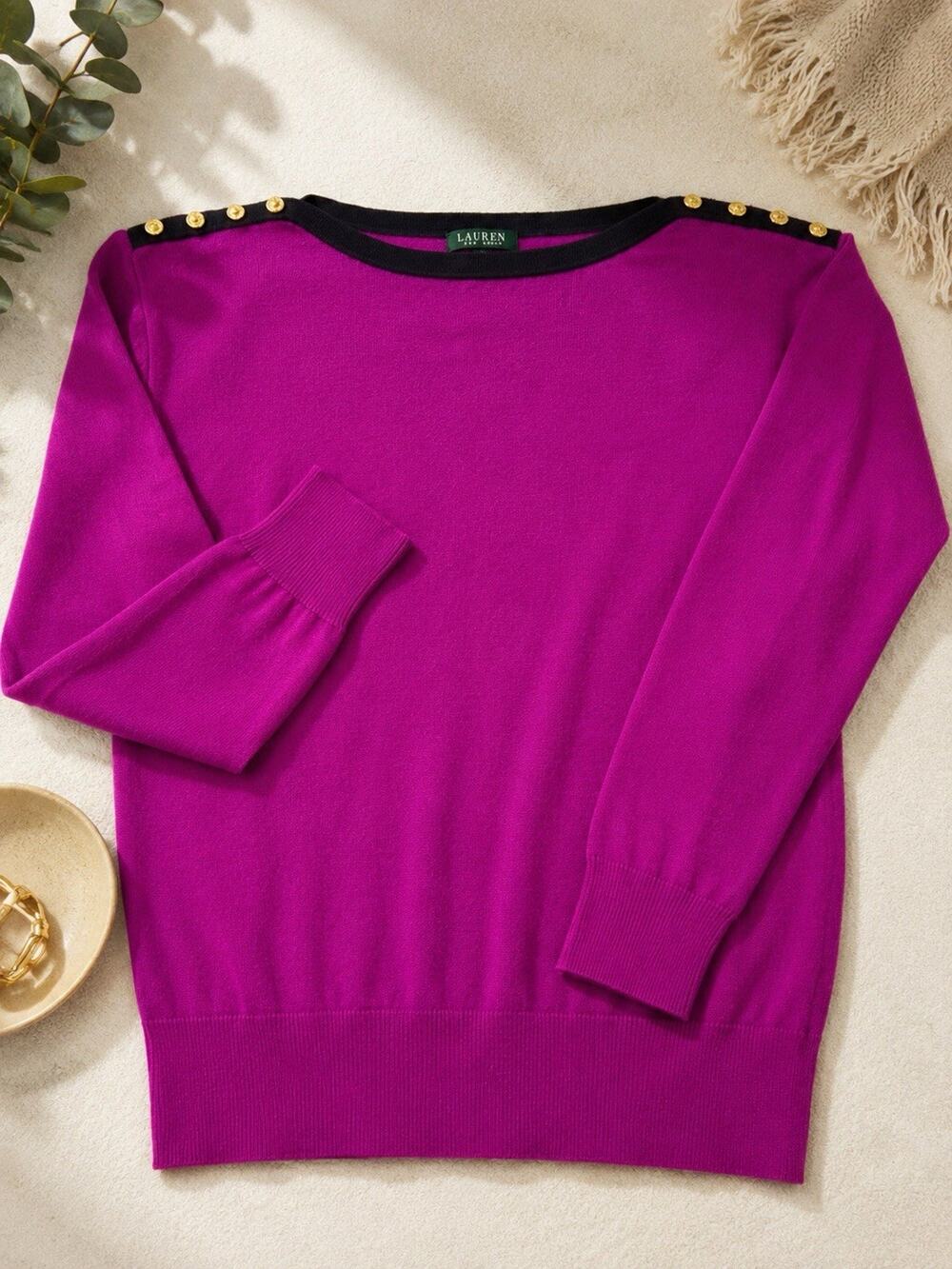 Lauren Ralph Lauren Purple Cotton Blend Buckle Sweater Women’s XL
